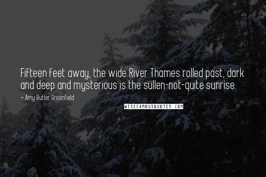 Amy Butler Greenfield Quotes: Fifteen feet away, the wide River Thames rolled past, dark and deep and mysterious is the sullen-not-quite sunrise.