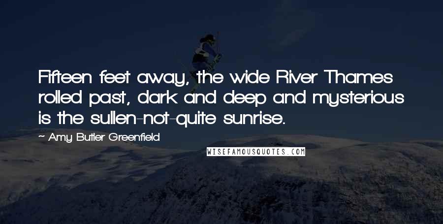 Amy Butler Greenfield Quotes: Fifteen feet away, the wide River Thames rolled past, dark and deep and mysterious is the sullen-not-quite sunrise.