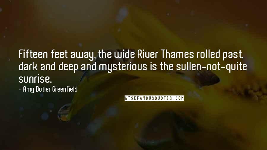 Amy Butler Greenfield Quotes: Fifteen feet away, the wide River Thames rolled past, dark and deep and mysterious is the sullen-not-quite sunrise.