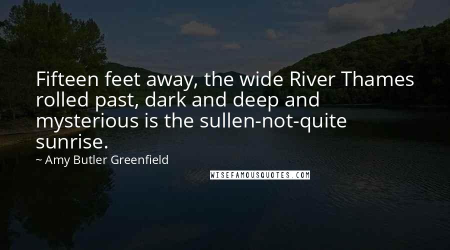 Amy Butler Greenfield Quotes: Fifteen feet away, the wide River Thames rolled past, dark and deep and mysterious is the sullen-not-quite sunrise.