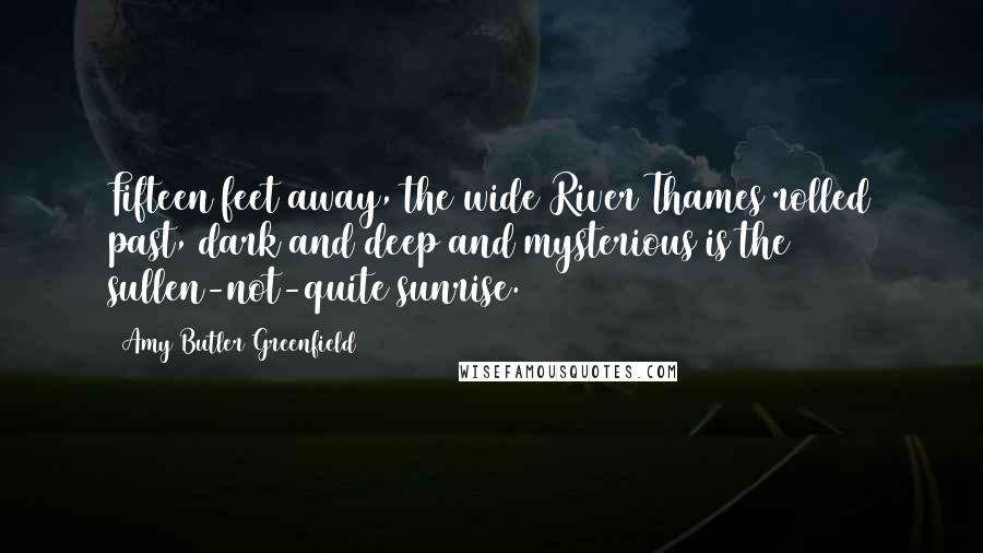 Amy Butler Greenfield Quotes: Fifteen feet away, the wide River Thames rolled past, dark and deep and mysterious is the sullen-not-quite sunrise.