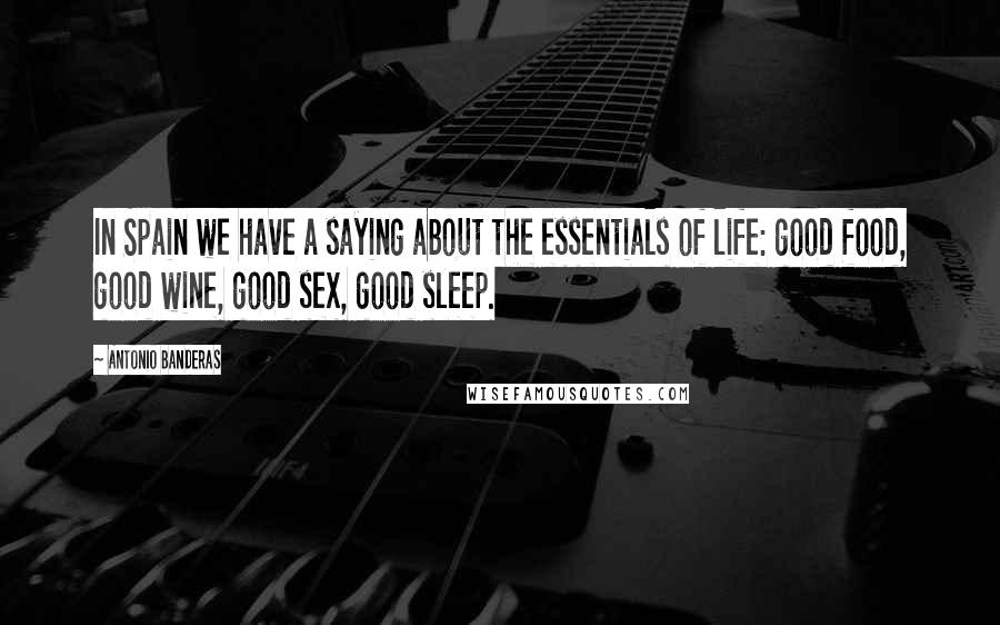 Antonio Banderas Quotes: In Spain we have a saying about the essentials of life: good food, good wine, good sex, good sleep.