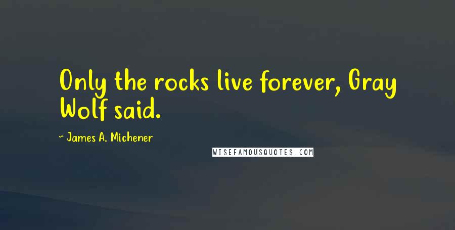 James A. Michener Quotes: Only the rocks live forever, Gray Wolf said.