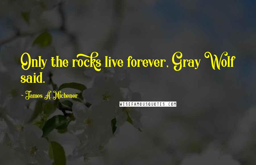 James A. Michener Quotes: Only the rocks live forever, Gray Wolf said.