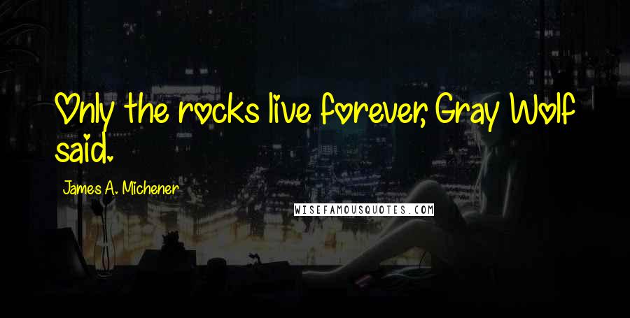 James A. Michener Quotes: Only the rocks live forever, Gray Wolf said.