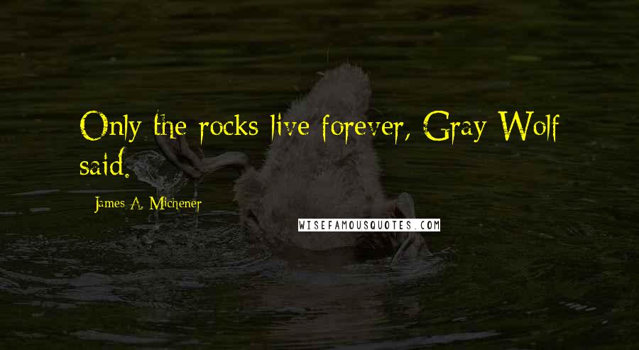 James A. Michener Quotes: Only the rocks live forever, Gray Wolf said.