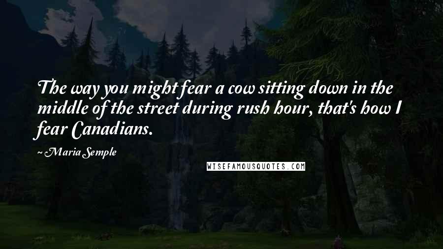 Maria Semple Quotes: The way you might fear a cow sitting down in the middle of the street during rush hour, that's how I fear Canadians.