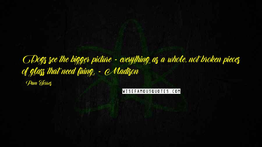 Pam Torres Quotes: Dogs see the bigger picture - everything as a whole, not broken pieces of glass that need fixing. - Madison