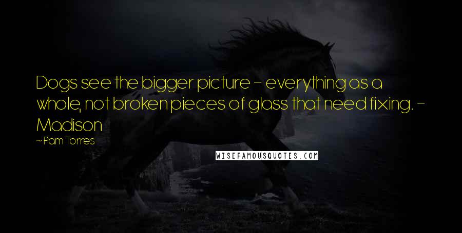 Pam Torres Quotes: Dogs see the bigger picture - everything as a whole, not broken pieces of glass that need fixing. - Madison