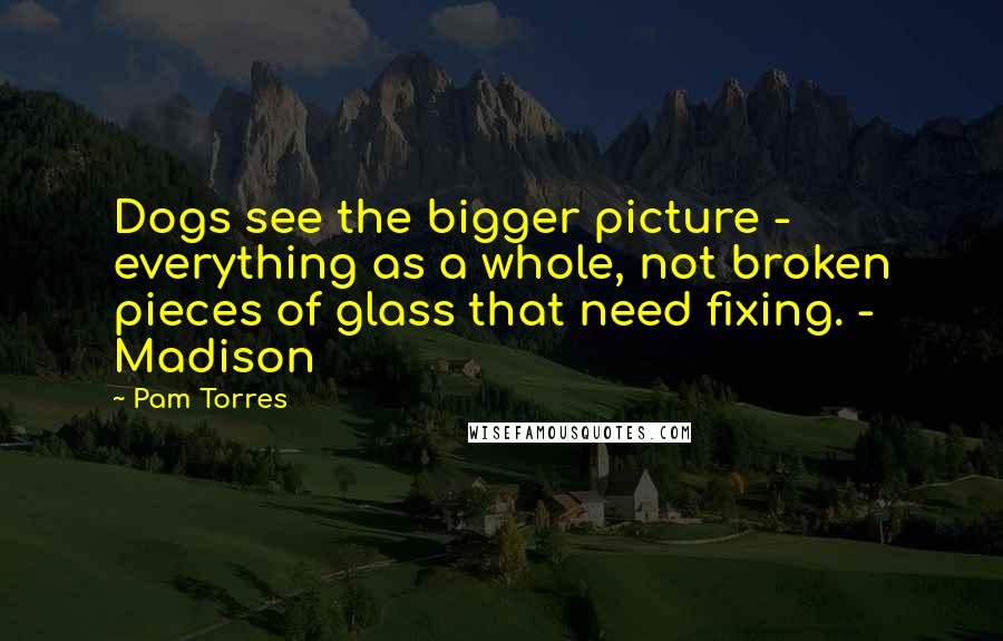Pam Torres Quotes: Dogs see the bigger picture - everything as a whole, not broken pieces of glass that need fixing. - Madison
