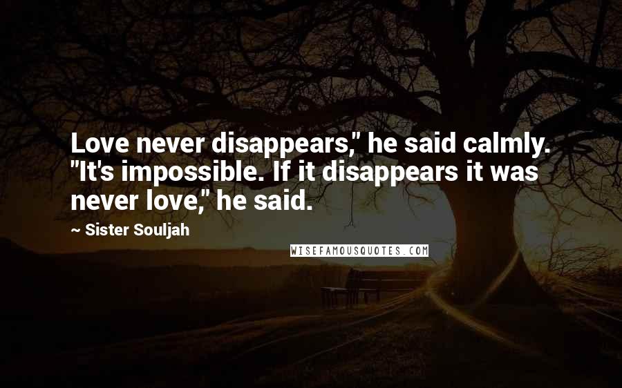Sister Souljah Quotes: Love never disappears," he said calmly. "It's impossible. If it disappears it was never love," he said.