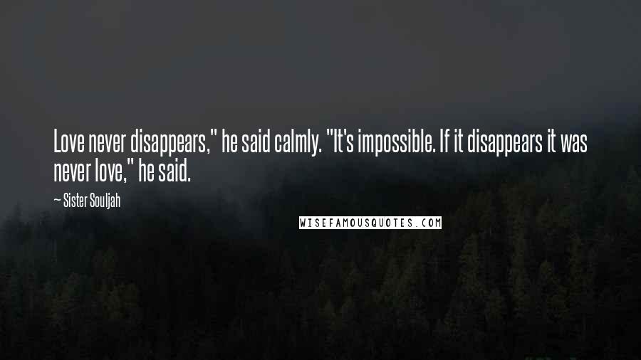 Sister Souljah Quotes: Love never disappears," he said calmly. "It's impossible. If it disappears it was never love," he said.