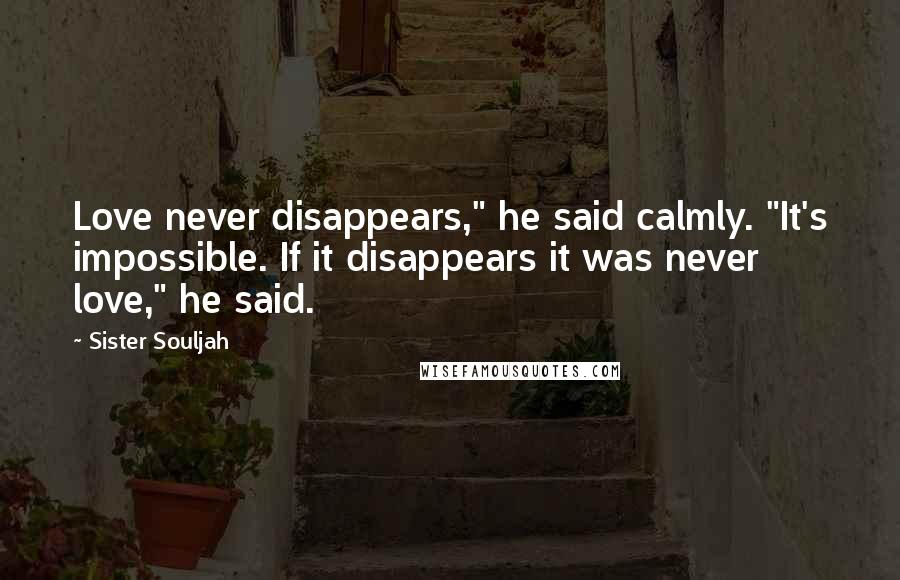 Sister Souljah Quotes: Love never disappears," he said calmly. "It's impossible. If it disappears it was never love," he said.