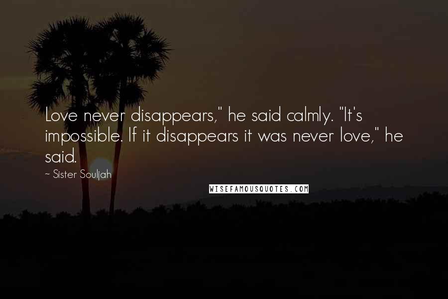 Sister Souljah Quotes: Love never disappears," he said calmly. "It's impossible. If it disappears it was never love," he said.