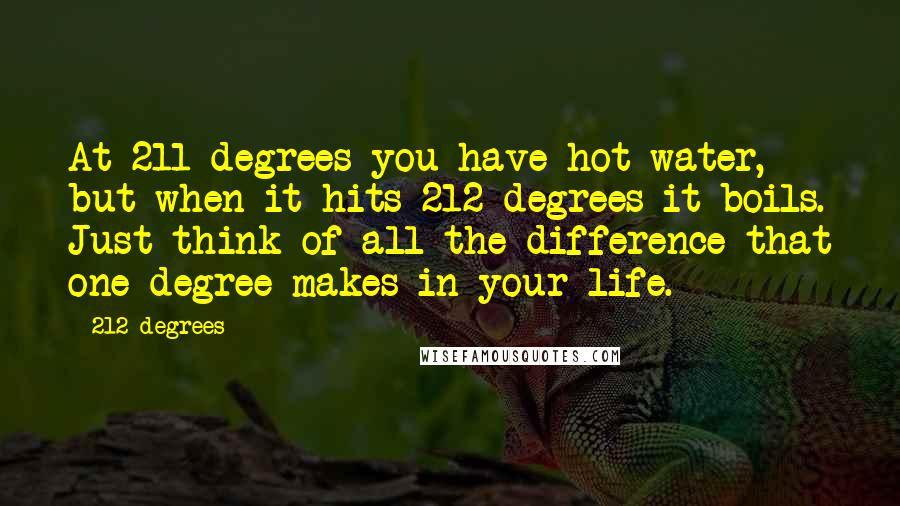 212 Degrees Quotes: At 211 degrees you have hot water, but when it hits 212 degrees it boils. Just think of all the difference that one degree makes in your life.