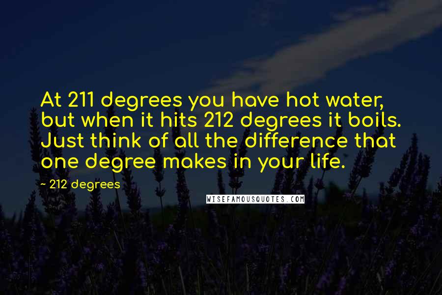 212 Degrees Quotes: At 211 degrees you have hot water, but when it hits 212 degrees it boils. Just think of all the difference that one degree makes in your life.