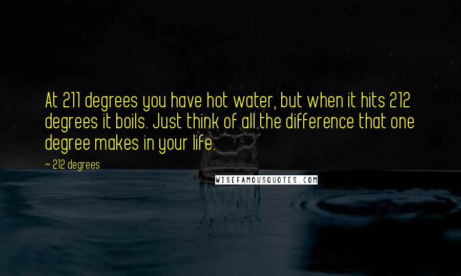 212 Degrees Quotes: At 211 degrees you have hot water, but when it hits 212 degrees it boils. Just think of all the difference that one degree makes in your life.