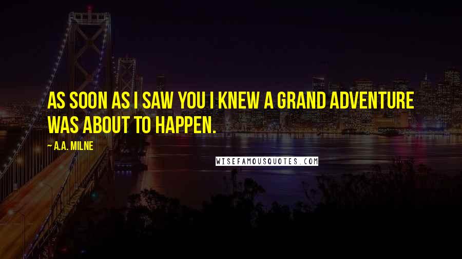 A.A. Milne Quotes: As soon as I saw you I knew a grand adventure was about to happen.
