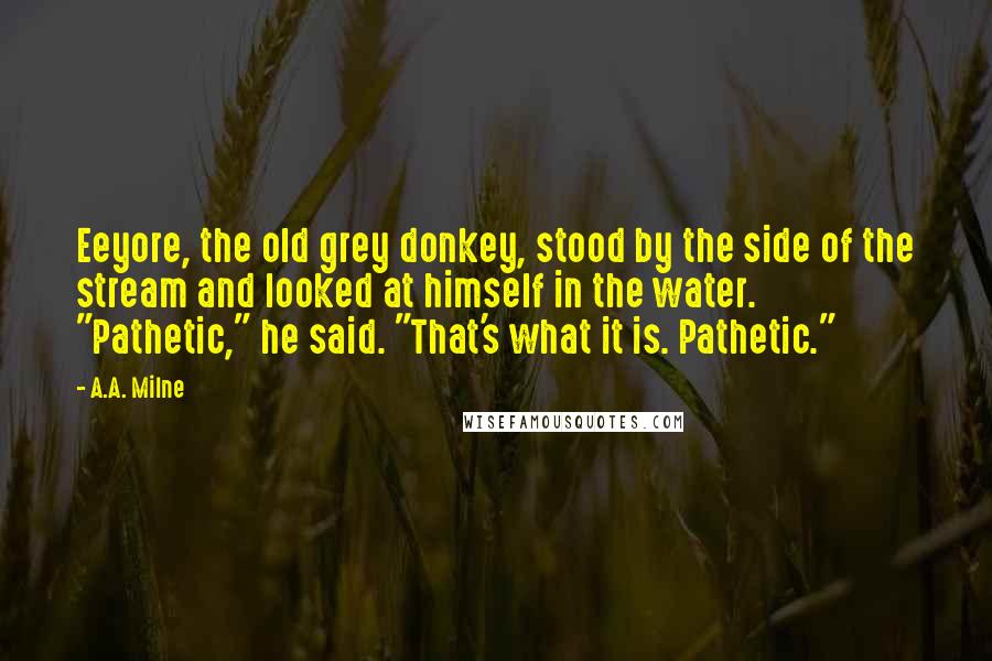 A.A. Milne Quotes: Eeyore, the old grey donkey, stood by the side of the stream and looked at himself in the water. "Pathetic," he said. "That's what it is. Pathetic."