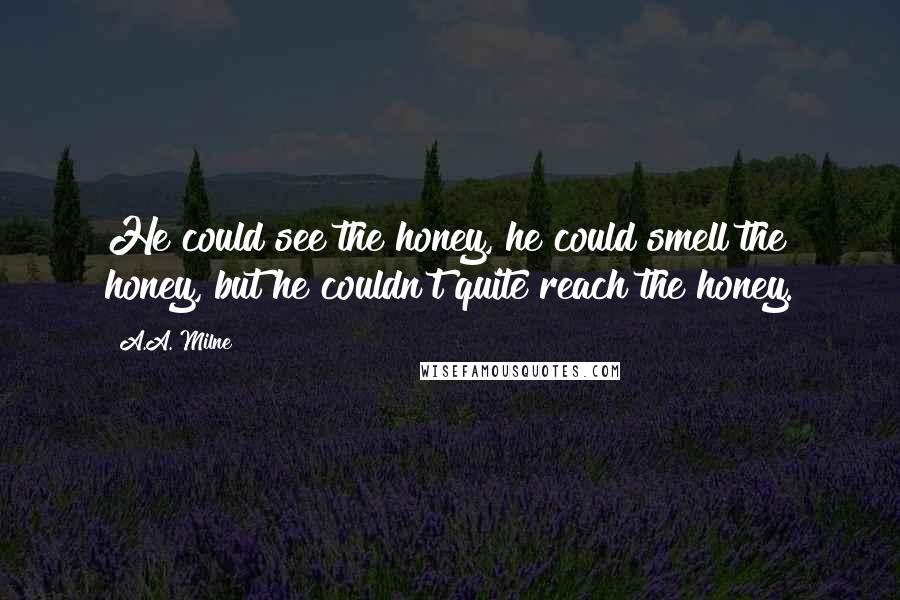 A.A. Milne Quotes: He could see the honey, he could smell the honey, but he couldn't quite reach the honey.