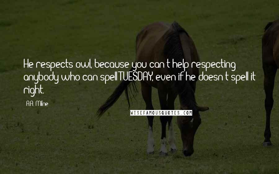 A.A. Milne Quotes: He respects owl, because you can't help respecting anybody who can spell TUESDAY, even if he doesn't spell it right.