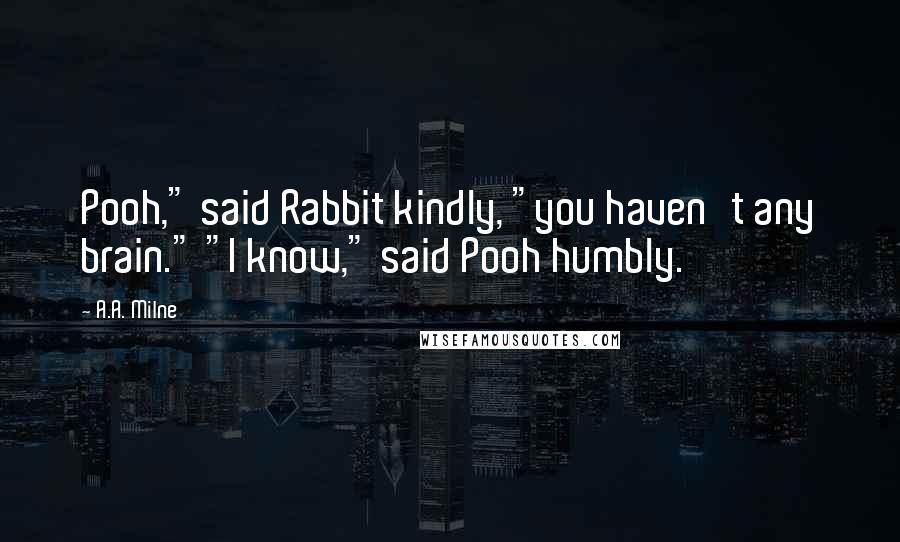 A.A. Milne Quotes: Pooh," said Rabbit kindly, "you haven't any brain." "I know," said Pooh humbly.