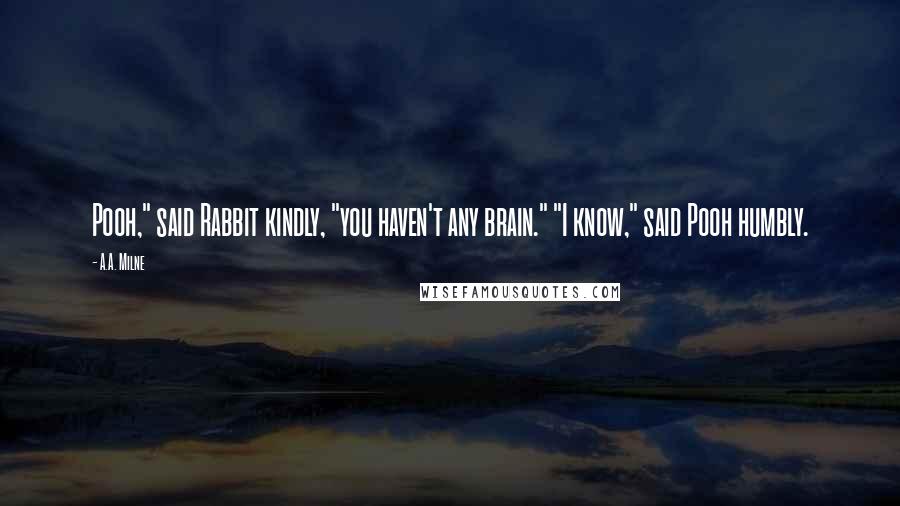 A.A. Milne Quotes: Pooh," said Rabbit kindly, "you haven't any brain." "I know," said Pooh humbly.