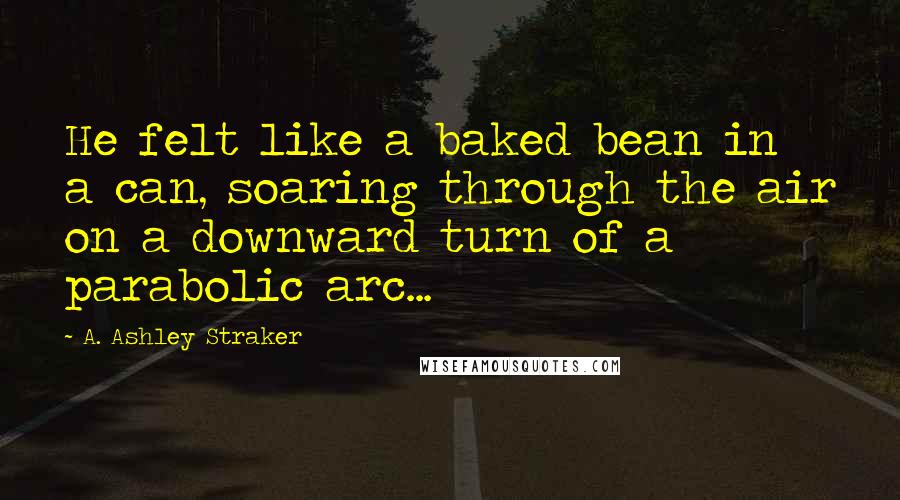 A. Ashley Straker Quotes: He felt like a baked bean in a can, soaring through the air on a downward turn of a parabolic arc...