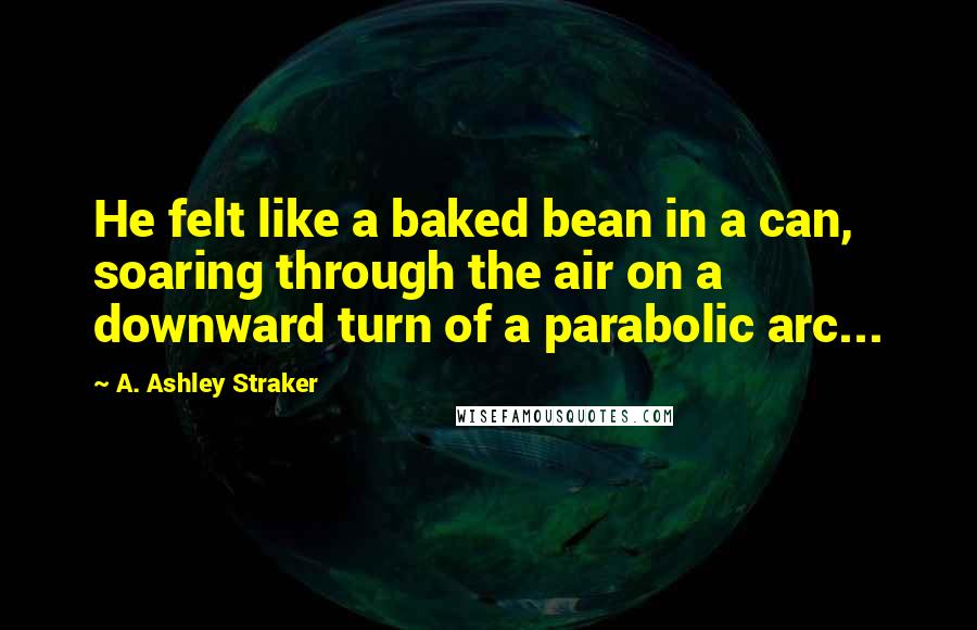 A. Ashley Straker Quotes: He felt like a baked bean in a can, soaring through the air on a downward turn of a parabolic arc...
