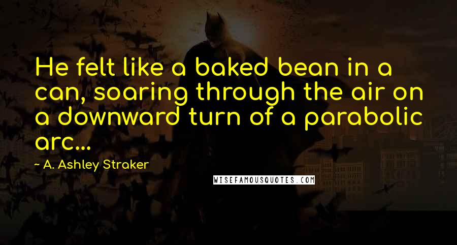 A. Ashley Straker Quotes: He felt like a baked bean in a can, soaring through the air on a downward turn of a parabolic arc...