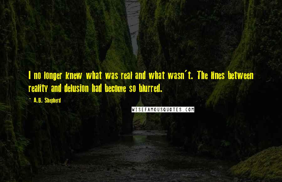 A.B. Shepherd Quotes: I no longer knew what was real and what wasn't. The lines between reality and delusion had become so blurred.