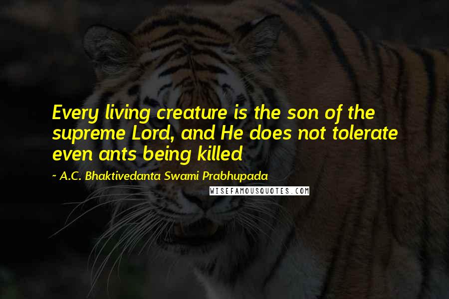 A.C. Bhaktivedanta Swami Prabhupada Quotes: Every living creature is the son of the supreme Lord, and He does not tolerate even ants being killed