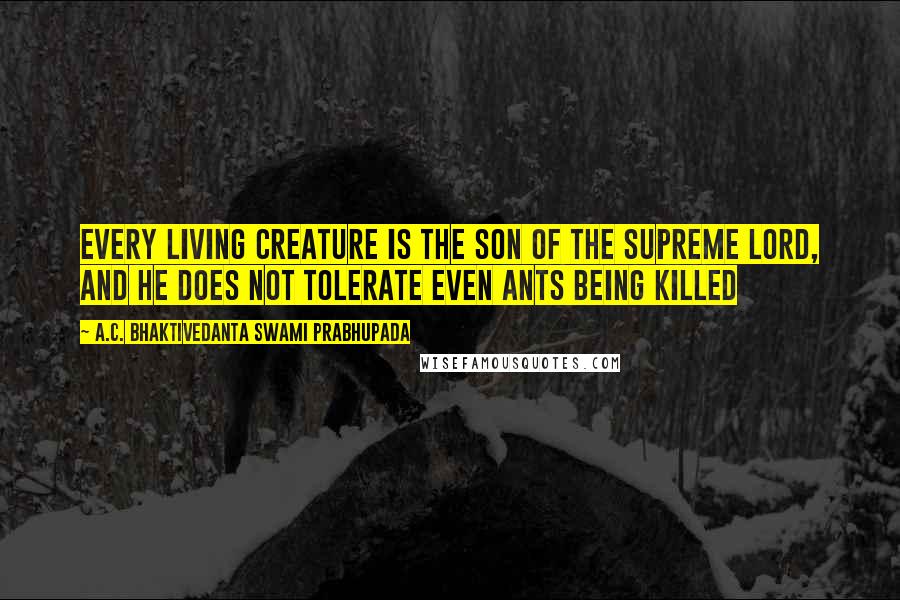 A.C. Bhaktivedanta Swami Prabhupada Quotes: Every living creature is the son of the supreme Lord, and He does not tolerate even ants being killed