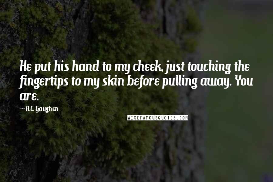 A.C. Gaughen Quotes: He put his hand to my cheek, just touching the fingertips to my skin before pulling away. You are.