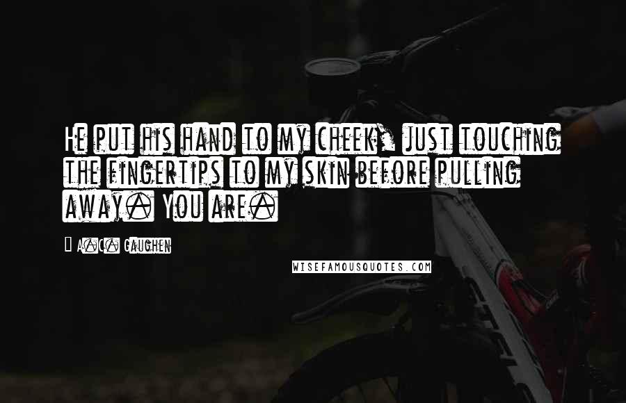 A.C. Gaughen Quotes: He put his hand to my cheek, just touching the fingertips to my skin before pulling away. You are.