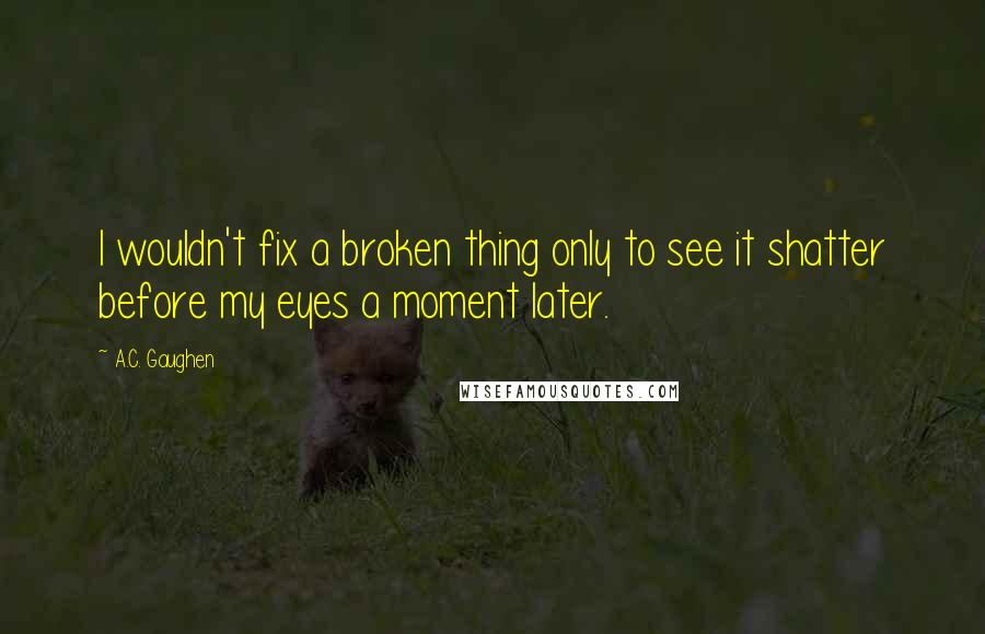 A.C. Gaughen Quotes: I wouldn't fix a broken thing only to see it shatter before my eyes a moment later.