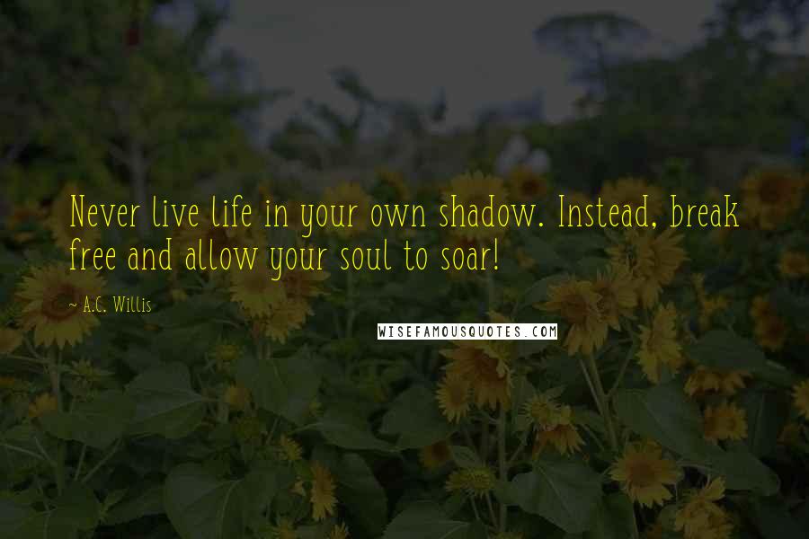 A.C. Willis Quotes: Never live life in your own shadow. Instead, break free and allow your soul to soar!