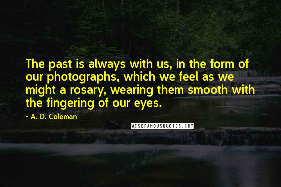 A. D. Coleman Quotes: The past is always with us, in the form of our photographs, which we feel as we might a rosary, wearing them smooth with the fingering of our eyes.