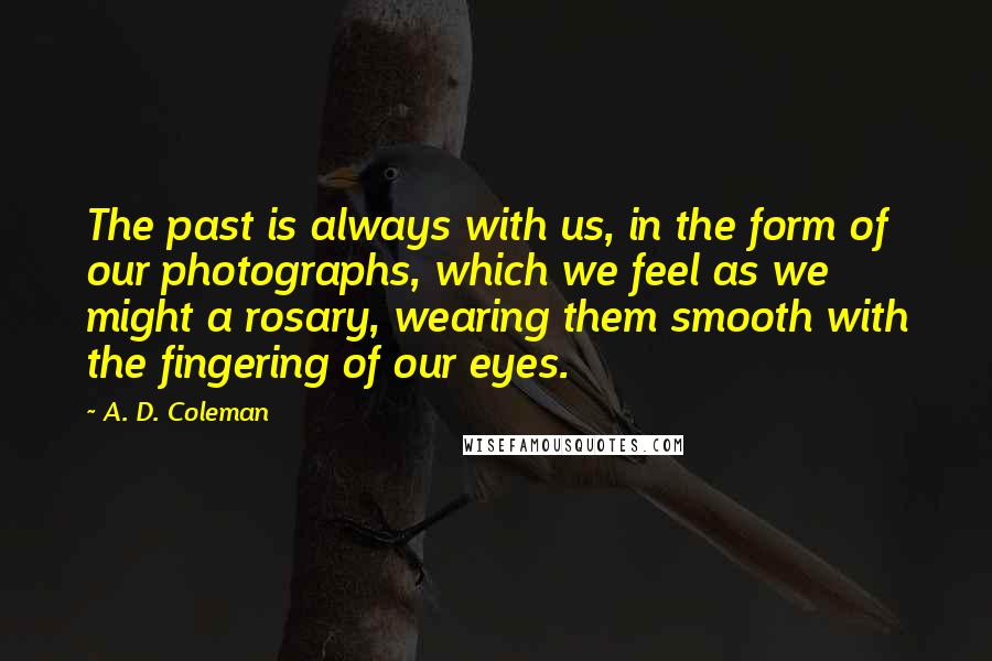 A. D. Coleman Quotes: The past is always with us, in the form of our photographs, which we feel as we might a rosary, wearing them smooth with the fingering of our eyes.