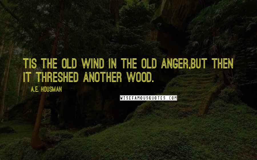 A.E. Housman Quotes: Tis the old wind in the old anger,But then it threshed another wood.