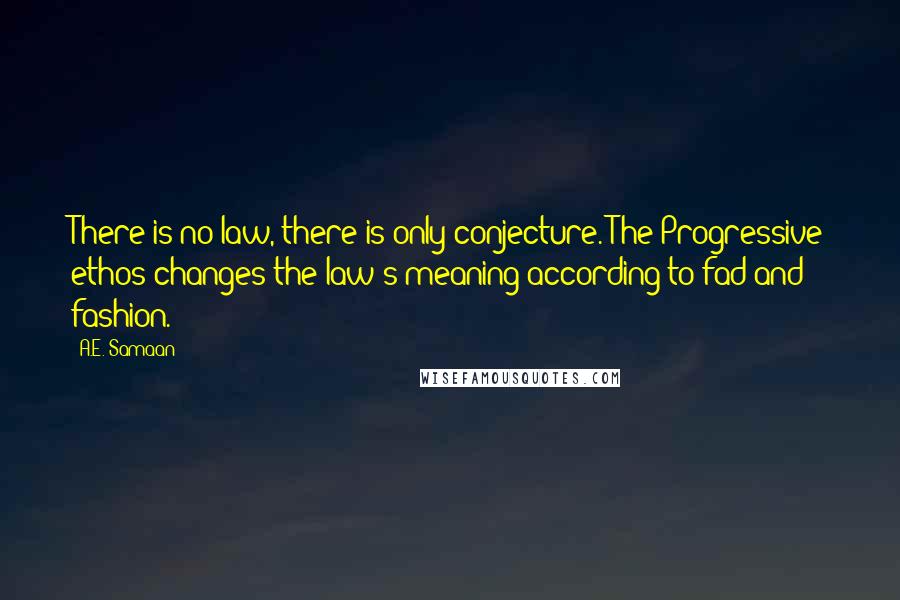 A.E. Samaan Quotes: There is no law, there is only conjecture. The Progressive ethos changes the law's meaning according to fad and fashion.