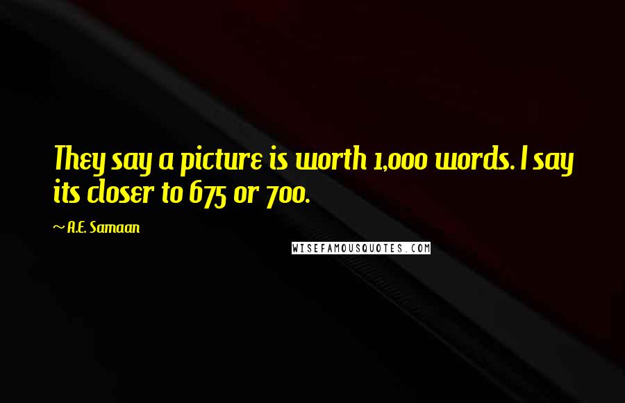 A.E. Samaan Quotes: They say a picture is worth 1,000 words. I say its closer to 675 or 700.