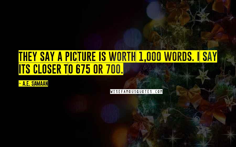 A.E. Samaan Quotes: They say a picture is worth 1,000 words. I say its closer to 675 or 700.
