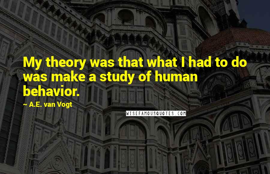 A.E. Van Vogt Quotes: My theory was that what I had to do was make a study of human behavior.