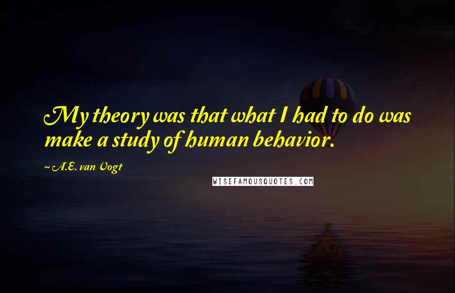 A.E. Van Vogt Quotes: My theory was that what I had to do was make a study of human behavior.