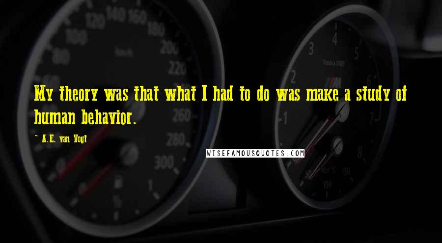 A.E. Van Vogt Quotes: My theory was that what I had to do was make a study of human behavior.