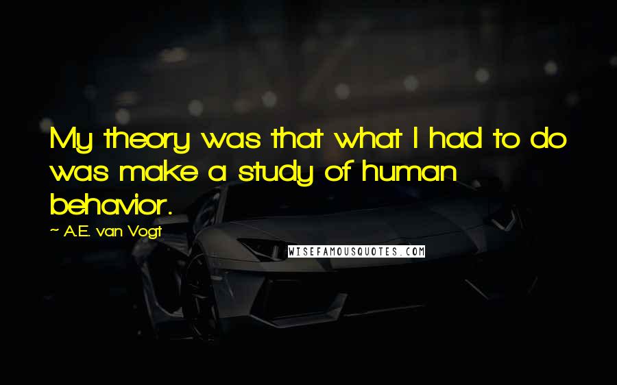 A.E. Van Vogt Quotes: My theory was that what I had to do was make a study of human behavior.