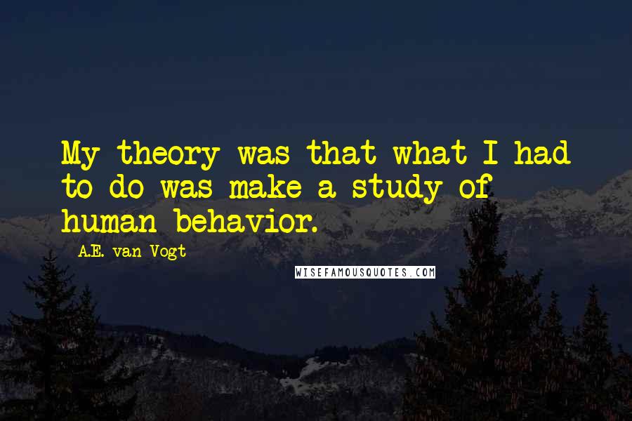 A.E. Van Vogt Quotes: My theory was that what I had to do was make a study of human behavior.