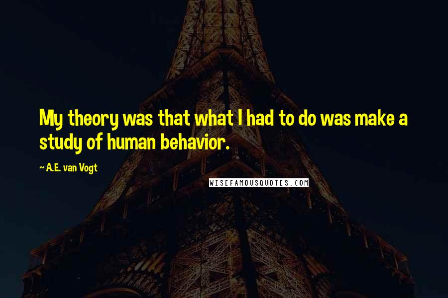 A.E. Van Vogt Quotes: My theory was that what I had to do was make a study of human behavior.