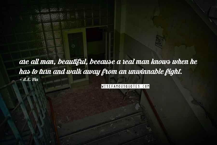 A.E. Via Quotes: are all man, beautiful, because a real man knows when he has to turn and walk away from an unwinnable fight.